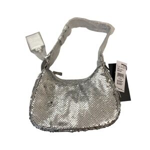 Nicole Miller Silver Sequin Shoulder Bag Handbag Evening Party‎ NWT